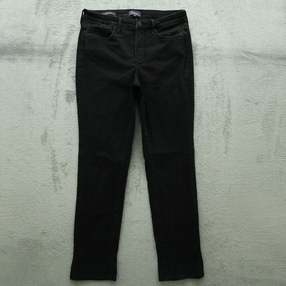 NYDJ Jeans Women's Size 8 Black Mid-Rise Sheri Slim Straight Denim 29.5" Inseam